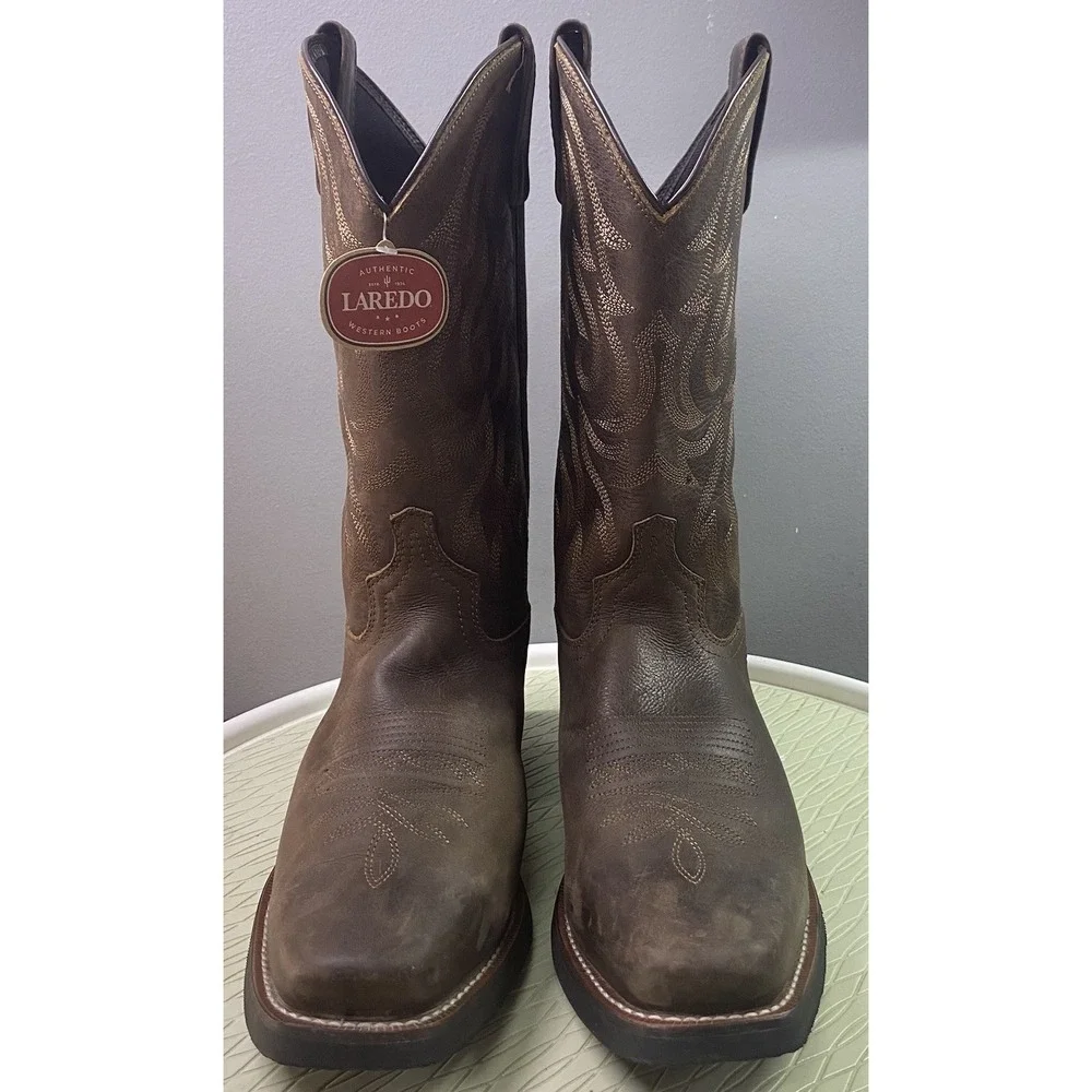 Laredo Outlaw Forge Men Leather Western Cowboy Boots Brown Square Toe 8D NWT